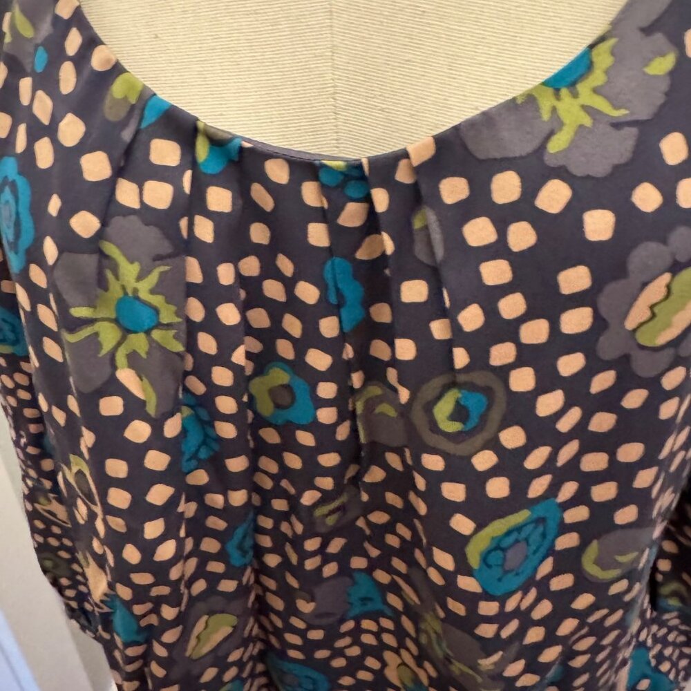Boden Printed Silk Dress UK14 US10L Multicolor Dotted Floral Pattern 3/4 Sleeves - Picture 10 of 12